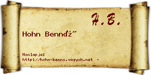 Hohn Bennó névjegykártya